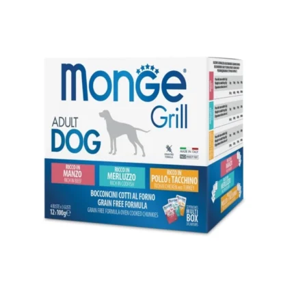 Monge Cão GRill Multibox Vaca & Bacalhau & Peru 100GR - 12x100GR